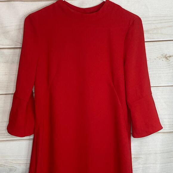H&M Red 3/4 Flare Sleeve Button Back Sheath Dress Size 4 - Picture 2 of 7